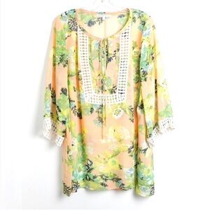 Daniel Rainn Anthropologie tunic top floral print peach romantic plus size cute
